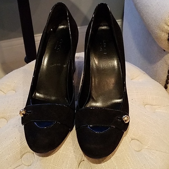 Gucci Shoes - GUCCI Black Suede Pumps with Patent Heels